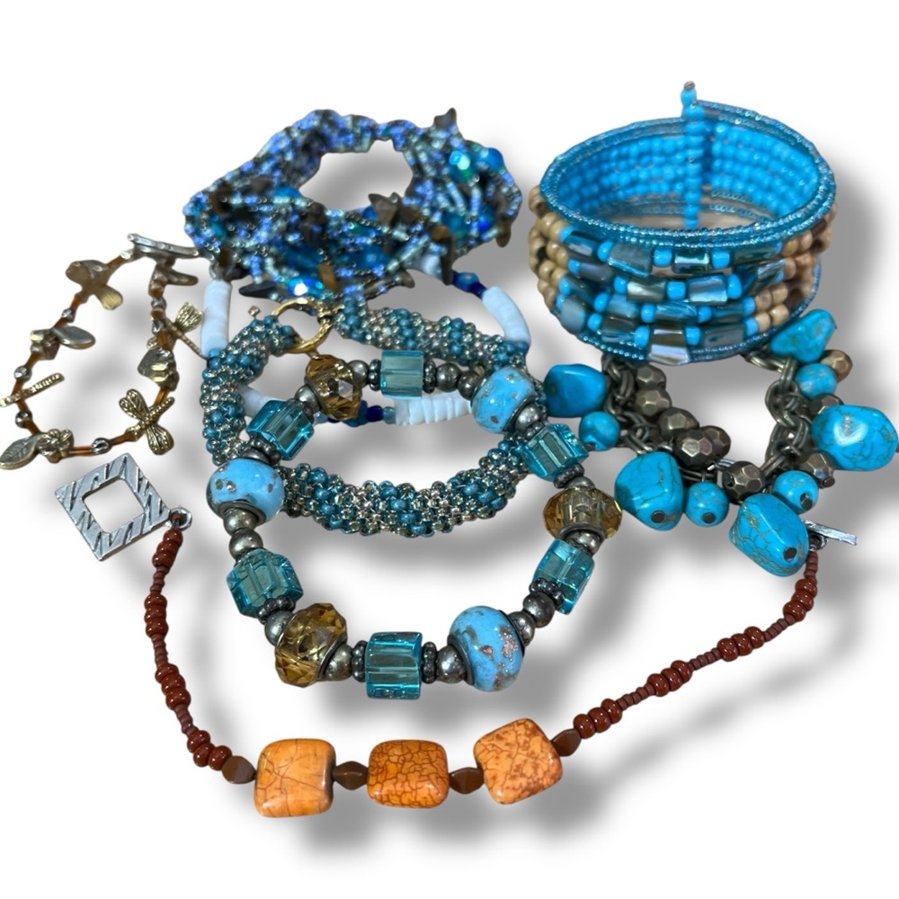 Turquoise and Brown Beaded Assortment of Bracelets - Picture 3 of 6